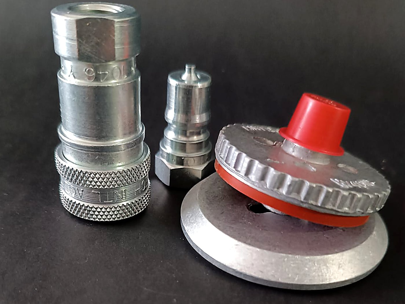 Conjunto de conexión a la bolsa de vacío: acople rápido hembra, acople macho y la válvula Vac Valve con su placa base
